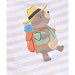 Babyhug Cotton Full Sleeves T-Shirt & Lounge Pants With Hooded Sweatshirt Stripes & Bear Print- White Brown