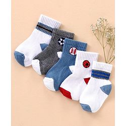Cutewalk By Babyhug Anti Bacterial Ankle Length Socks Sports Ball Design Pack Of 5- Multicolor