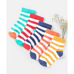 Cutewalk By Babyhug Anti Bacterial Ankle Length Non Terry Socks Striped Design Pack of 5 - Blue & Red
