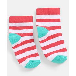 Cutewalk By Babyhug Anti Bacterial Ankle Length Non Terry Socks Striped Design Pack of 5 - Blue & Red