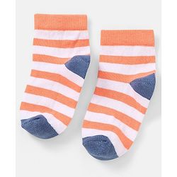 Cutewalk By Babyhug Anti Bacterial Ankle Length Non Terry Socks Striped Design Pack of 5 - Blue & Red