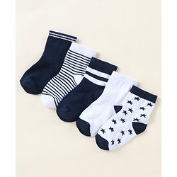 Cutewalk By Babyhug Anti Bacterial Ankle Length Stripe Socks Pack Of 5 - Blue & White