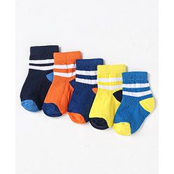 Cute Walk by Babyhug Non Terry Cotton Knit Ankle Length Anti Bacterial Socks Striped Pack of 5 - Multicolour