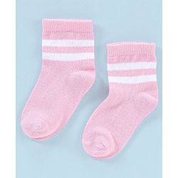 Cutewalk By Babyhug Anti Bacterial Ankle Length Non Terry Socks Striped Pack of 5 - Pink & White