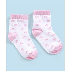 Cutewalk By Babyhug Anti Bacterial Ankle Length Non Terry Socks Striped Pack of 5 - Pink & White