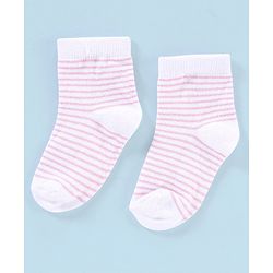Cutewalk By Babyhug Anti Bacterial Ankle Length Non Terry Socks Striped Pack of 5 - Pink & White