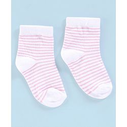 Cutewalk By Babyhug Anti Bacterial Ankle Length Non Terry Socks Striped Pack of 5 - Pink & White