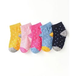 Cute Walk by Babyhug Cotton Anti Bacterial Ankle Length Socks Polka Dots Design Pack of 5 - Multicolour