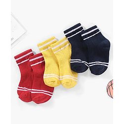 Cute Walk by Babyhug Cotton Anti Bacterial Ankle Length Socks Solid Pack of 3 - Yellow Red