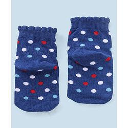 Cutewalk By Babyhug Anti Bacterial Ankle Length Non Terry Socks Pokla dot Design Pack of 3- Blue