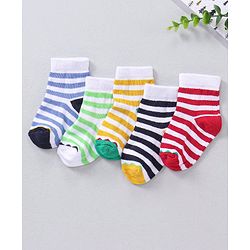 Cute Walk by Babyhug Ankle Length Antibacterial Striped Socks Pack Of 5 - Multicolor