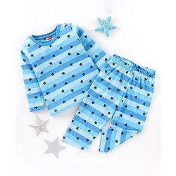 Babyhug Cotton Knit Full Sleeves Night Suit Star Print - Blue