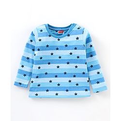 Babyhug Cotton Knit Full Sleeves Night Suit Star Print - Blue