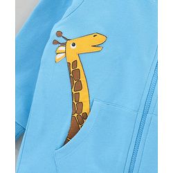 Babyhug Full Sleeves Hooded Sweat-Jacket With Giraffe Applique - Blue
