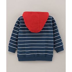 Babyhug Full Sleeves Sweatjacket with Hood Ship Print - Dark Blue