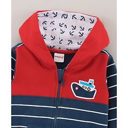 Babyhug Full Sleeves Sweatjacket with Hood Ship Print - Dark Blue