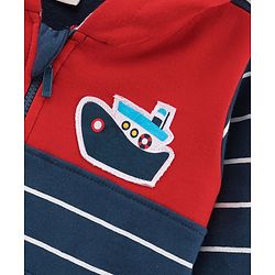 Babyhug Full Sleeves Sweatjacket with Hood Ship Print - Dark Blue