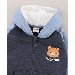 Babyhug Full Sleeves Cotton Knit Hooded Sweat-Jacket with Bear Print - Blue Melange
