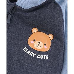 Babyhug Full Sleeves Cotton Knit Hooded Sweat-Jacket with Bear Print - Blue Melange