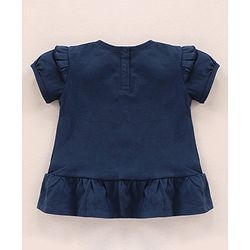Babyhug Puff Sleeves Cotton Knit Rainbow Print Top with Frill & Tassel Detailing- Navy Blue