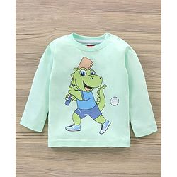 Babyhug Full Sleeves T-Shirt & Joggers Set Dino Print - Light Green Blue