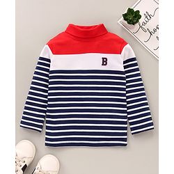 Babyhug Full Sleeves Striped Skivi Tee - Red