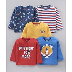 Babyhug Cotton Knit Full Sleeves T-Shirts Multi-Print Pack of 5 - Multicolour