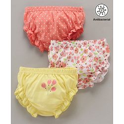 Babyhug 100% Cotton Antibacterial Bloomers Floral & Dot Print Pack of 3 - Multicolor
