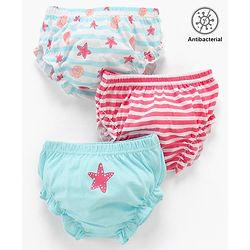 Babyhug 100% Cotton Antibacterial Bloomers Star Print & Striped Pack of 3 - Multicolor