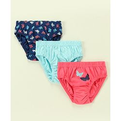 Babyhug 100% Cotton Antibacterial Stripes & Butterfly Print Panties Pack Of 3 - Multicolor