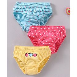 Babyhug Cotton Knit Antibacterial Panties Heart Print Pack of 3 - Multicolour