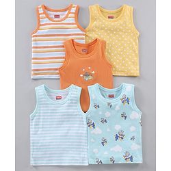 Babyhug 100% Cotton Antibacterial Sleeveless Sando Stripes Printed Pack of 5 - Multicolour