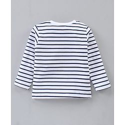 Babyhug Full Sleeves Cotton Striped T-Shirt With Applique- White Navy Blue