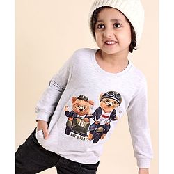 Babyhug Full Sleeves Knit Sweatshirt With Animal Applique- White Melange