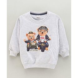Babyhug Full Sleeves Knit Sweatshirt With Animal Applique- White Melange
