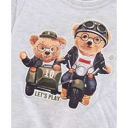Babyhug Full Sleeves Knit Sweatshirt With Animal Applique- White Melange