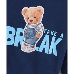 Babyhug Full Sleeves Knit Sweatshirt With Bear Applique & Text Print- Blue