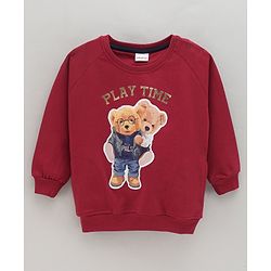 Babyhug Full Sleeves Cotton Knit Sweatshirt With Applique- Maroon