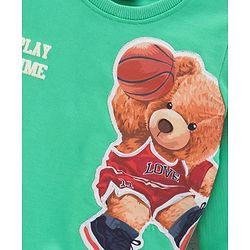 Babyhug Full Sleeves Cotton Knit Sweatshirt With Teddy Bear Applique - Green