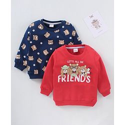 Babyhug Pack of 2 Full Sleeves Cotton Knit Sweatshirts With Bear Print  - Multicolor