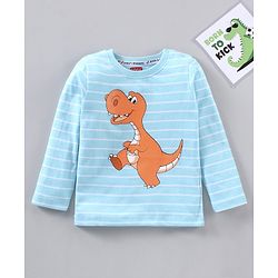 Babyhug Full Sleeves Cotton T-Shirt Stripes & Dino Print- Blue White