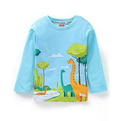 Babyhug Cotton Full Sleeves T-Shirt Jungle Print - Light Blue