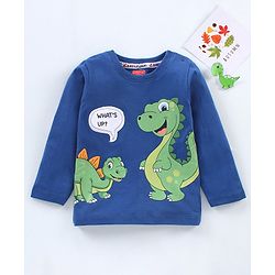 Babyhug Full Sleeves T-Shirts Dinosaur Print - Navy Blue