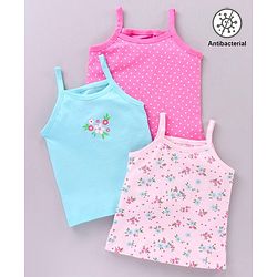Babyhug 100% Cotton Antibacterial Slips Flower Print Pack Of 3 -Pink Blue