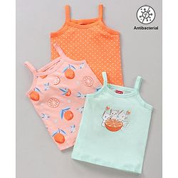 Babyhug 100% Cotton Antibacterial Sleeveless Slips Oranges Print Pack of 3 - Orange Peach Sky Blue