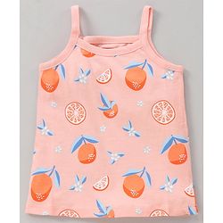 Babyhug 100% Cotton Antibacterial Sleeveless Slips Oranges Print Pack of 3 - Orange Peach Sky Blue