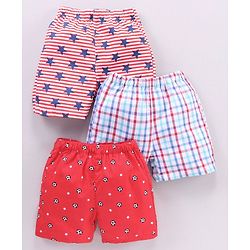 Babyhug Cotton Woven Boxers Multi-Print Pack of 3 - Red Blue