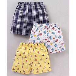 Babyhug Cotton Woven Boxers Printed Pack of 3- Multicolor