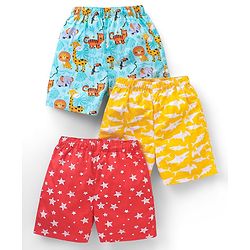 Babyhug Cotton Woven Knee Length Boxers Multi Printed Pack of 3 - Multicolour