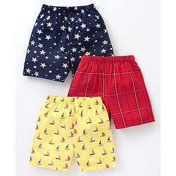 Babyhug Cotton Woven Star Printed & Checks Boxers Pack Of 3 - Multicolour